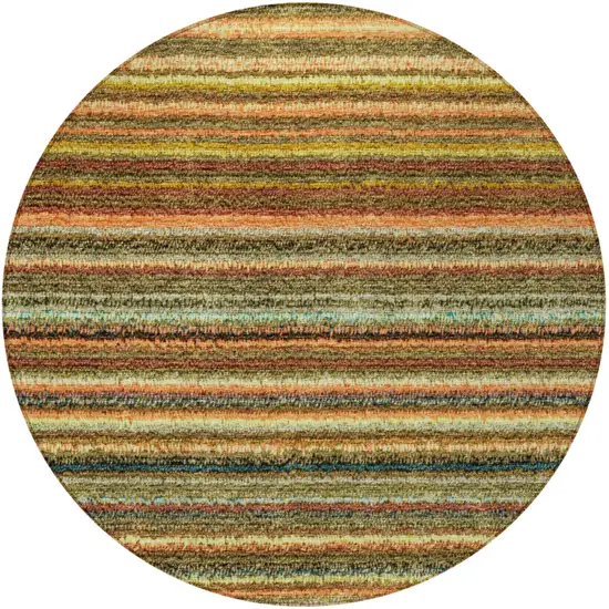 8' Coral Gold And Green Round Striped Washable Indoor Outdoor Area Rug Photo 5