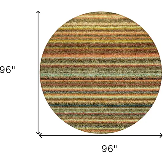 8' Coral Gold And Green Round Striped Washable Indoor Outdoor Area Rug Photo 3