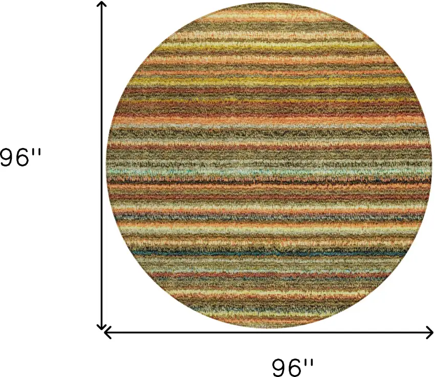 8' Coral Gold And Green Round Striped Washable Indoor Outdoor Area Rug Photo 3