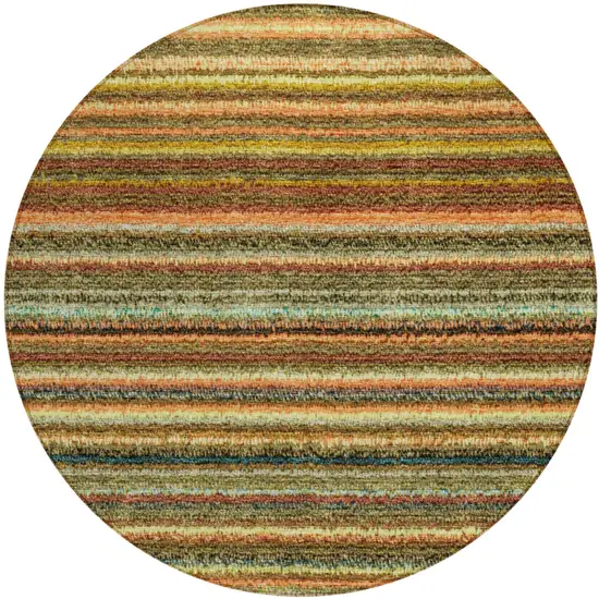 8' Coral Gold And Green Round Striped Washable Indoor Outdoor Area Rug Photo 2