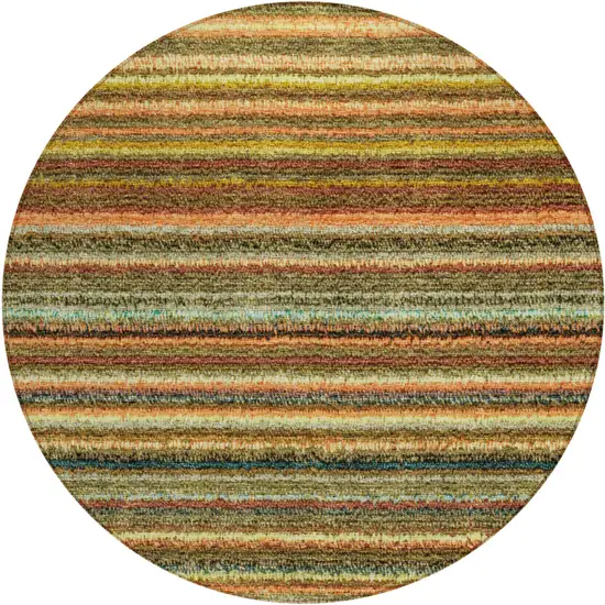 8' Coral Gold And Green Round Striped Washable Indoor Outdoor Area Rug Photo 2