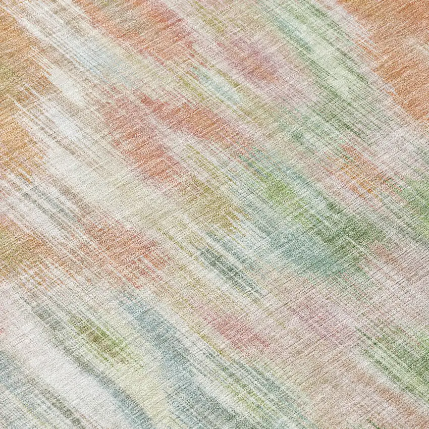 8' Coral Gold And Ivory Round Abstract Washable Indoor Outdoor Area Rug Photo 9