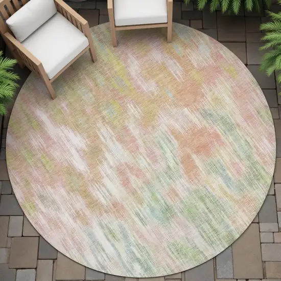 8' Coral Gold And Ivory Round Abstract Washable Indoor Outdoor Area Rug Photo 6