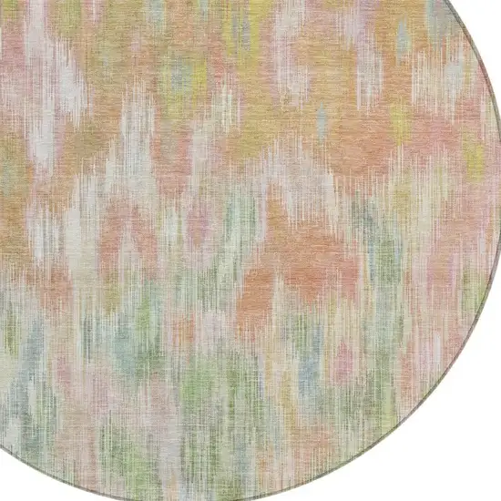 8' Coral Gold And Ivory Round Abstract Washable Indoor Outdoor Area Rug Photo 5