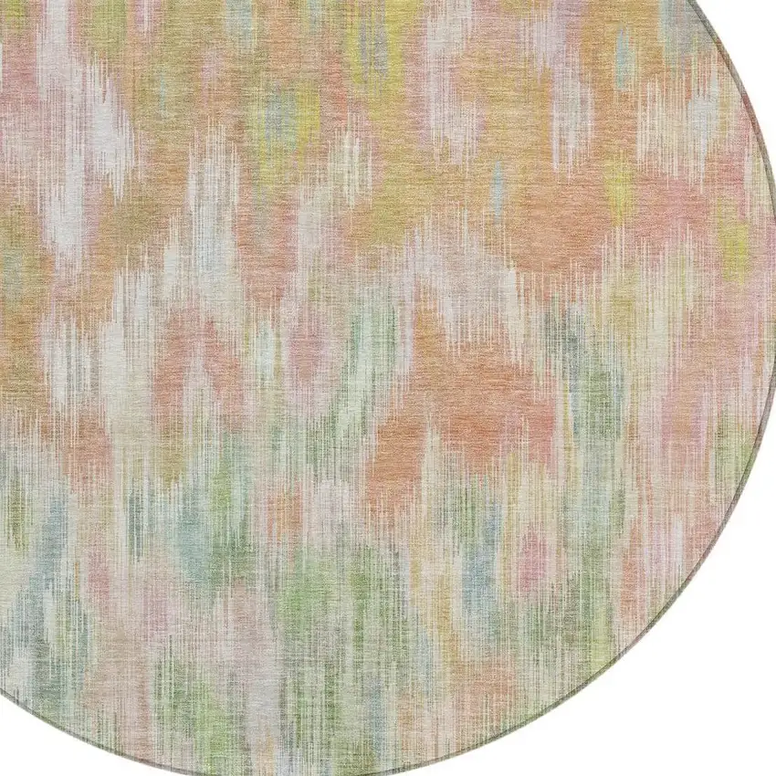 8' Coral Gold And Ivory Round Abstract Washable Indoor Outdoor Area Rug Photo 5