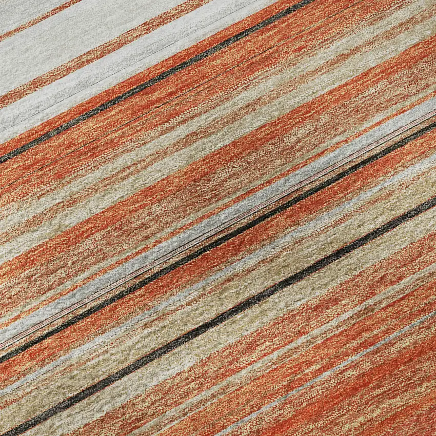 8' Coral Gray And Beige Striped Washable Round Rug With UV Protection Photo 8