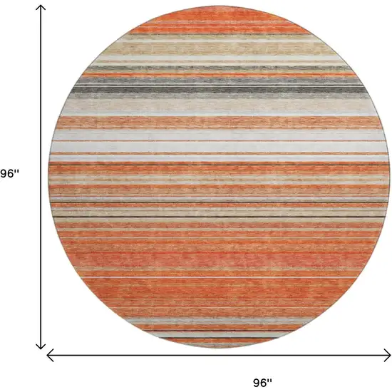 8' Coral Gray And Beige Striped Washable Round Rug With UV Protection Photo 9