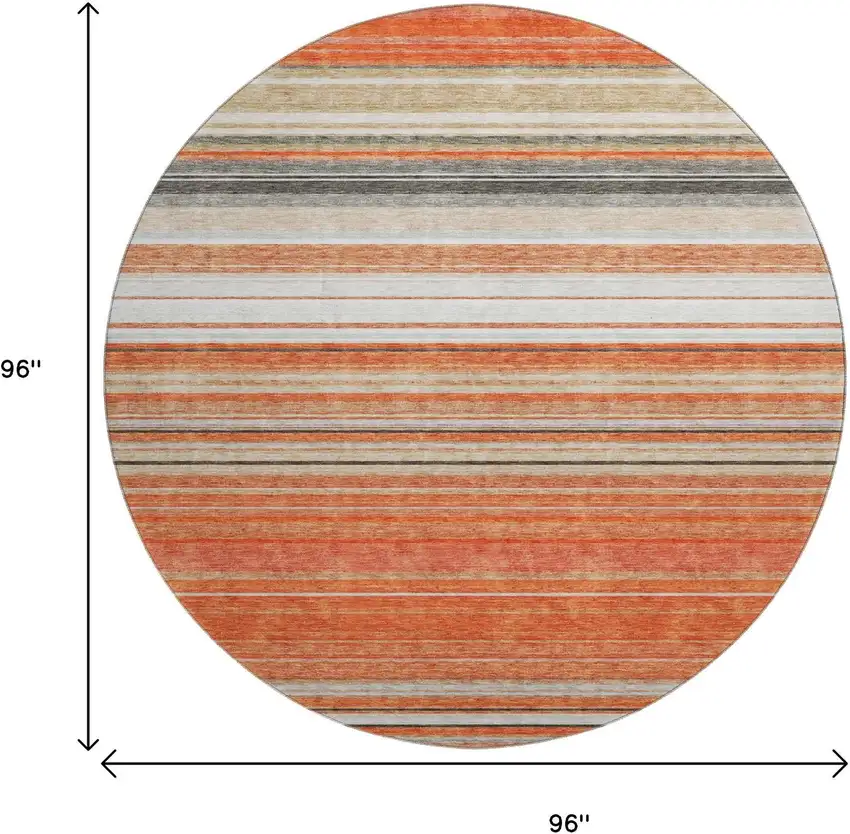 8' Coral Gray And Beige Striped Washable Round Rug With UV Protection Photo 9