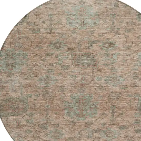 8' Coral Gray And Brown Round Damask Washable Indoor Outdoor Area Rug Photo 5