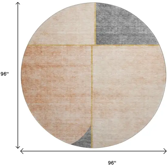 8' Coral Gray And Gold Geometric Washable Round Rug With UV Protection Photo 5