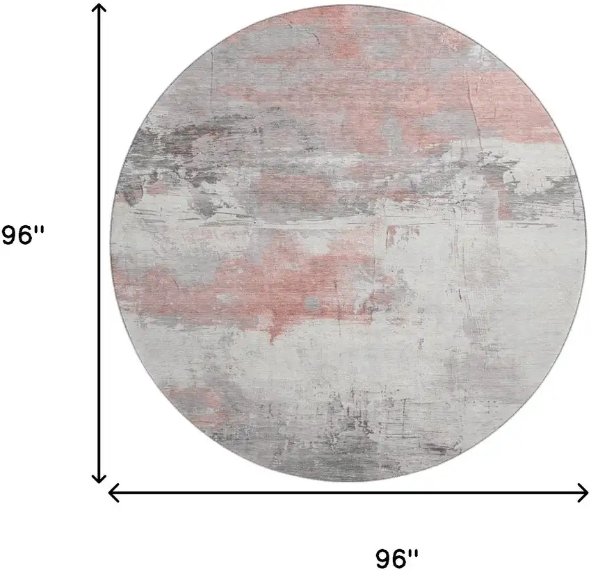8' Coral Gray And Ivory Abstract Washable Round Rug With UV Protection Photo 9