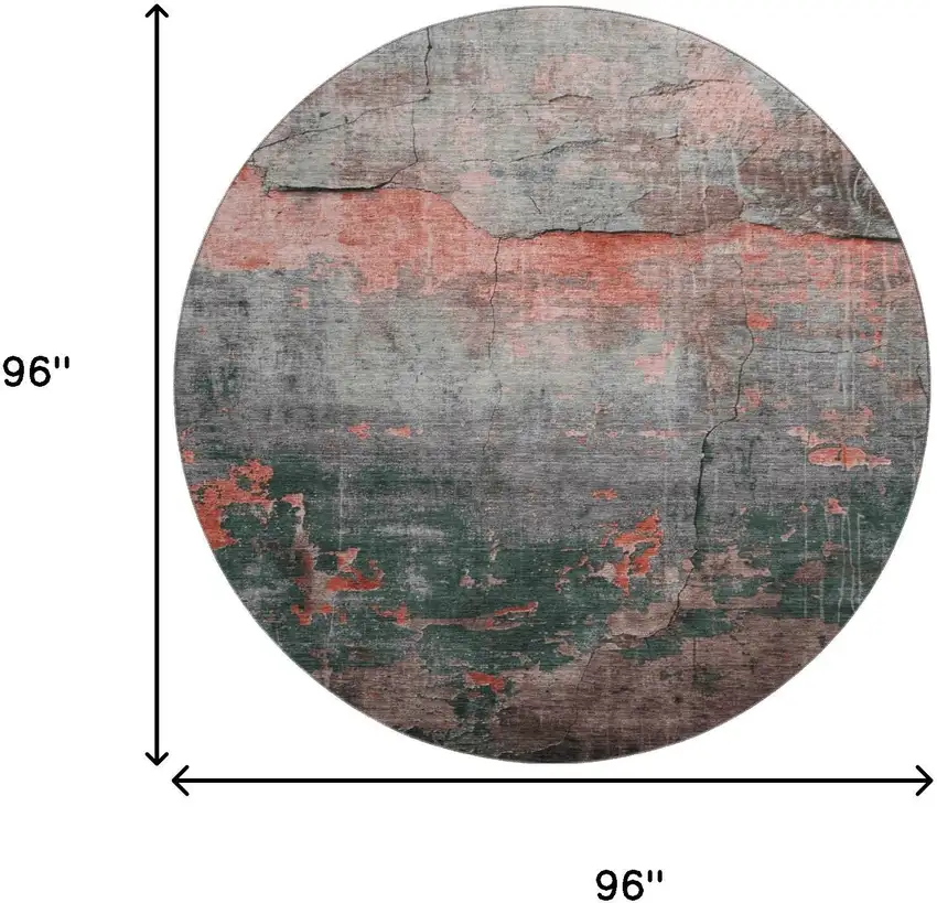 8' Coral Gray And Silver Abstract Washable Round Rug With UV Protection Photo 9