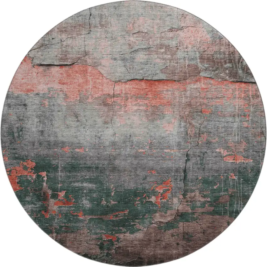 8' Coral Gray And Silver Abstract Washable Round Rug With UV Protection Photo 1