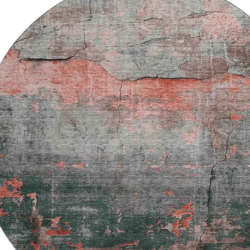 8' Coral Gray And Silver Abstract Washable Round Rug With UV Protection Photo 2