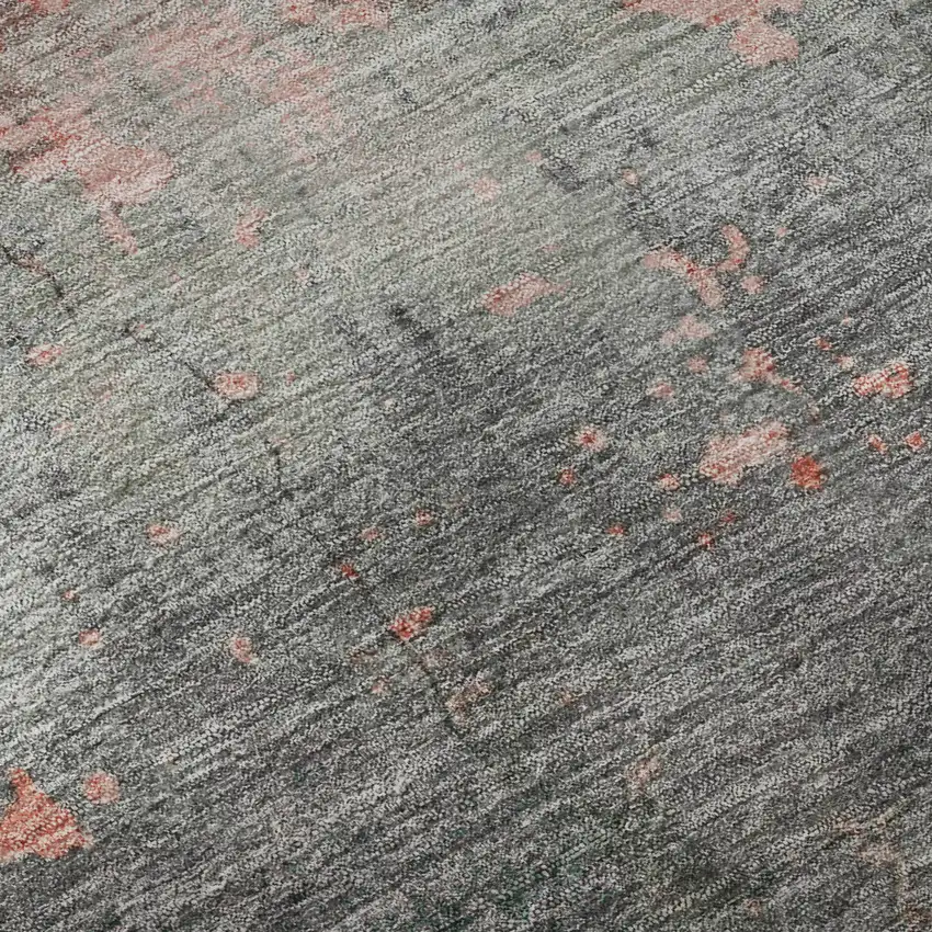 8' Coral Gray And Silver Abstract Washable Round Rug With UV Protection Photo 8