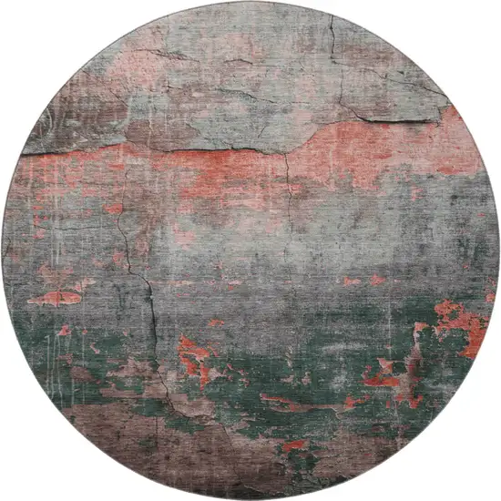 8' Coral Gray And Silver Abstract Washable Round Rug With UV Protection Photo 3