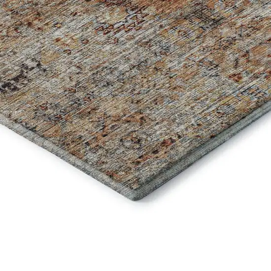 8' Coral Gray And Silver Floral Medallion Washable Round Rug With UV Protection Photo 6