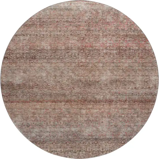 8' Coral Gray And Silver Striped Washable Round Rug With UV Protection Photo 1