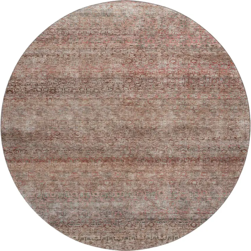 8' Coral Gray And Silver Striped Washable Round Rug With UV Protection Photo 1