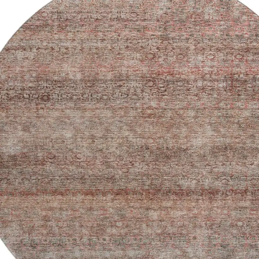 8' Coral Gray And Silver Striped Washable Round Rug With UV Protection Photo 2