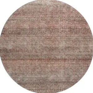 Photo of 8' Coral Gray And Silver Striped Washable Round Rug With UV Protection