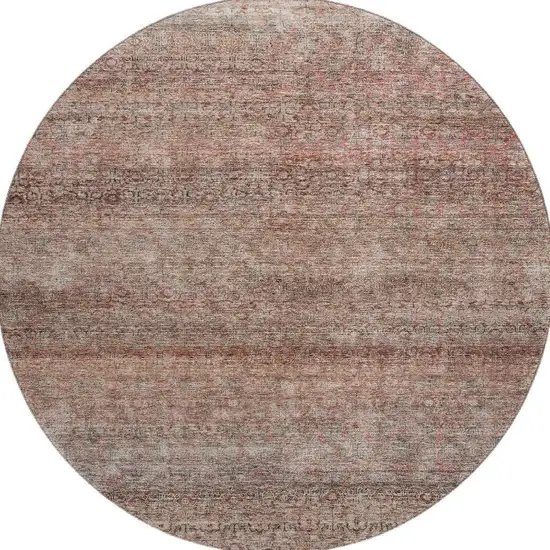 8' Coral Gray And Silver Striped Washable Round Rug With UV Protection Photo 3