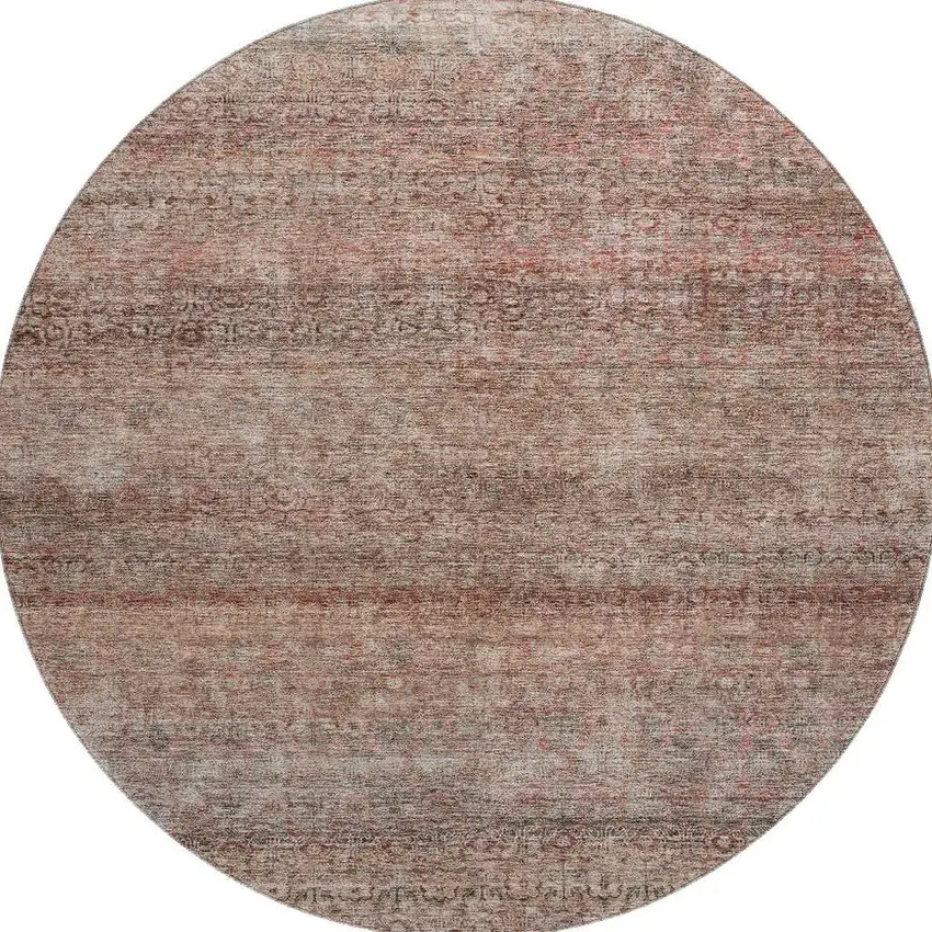 8' Coral Gray And Silver Striped Washable Round Rug With UV Protection Photo 3