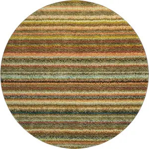 Photo of 8' Coral Green And Blue Striped Washable Round Rug With UV Protection