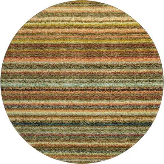 8' Coral Green And Blue Striped Washable Round Rug With UV Protection Photo 1