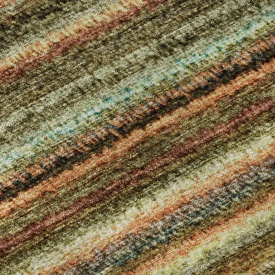 8' Coral Green And Blue Striped Washable Round Rug With UV Protection Photo 8