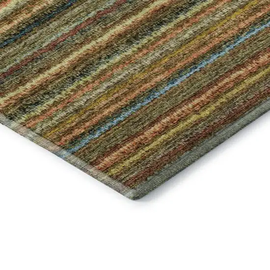 8' Coral Green And Blue Striped Washable Round Rug With UV Protection Photo 6