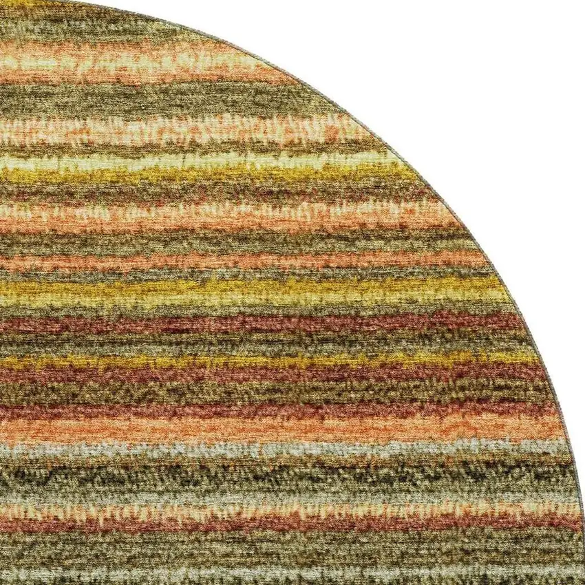 8' Coral Green And Blue Striped Washable Round Rug With UV Protection Photo 3