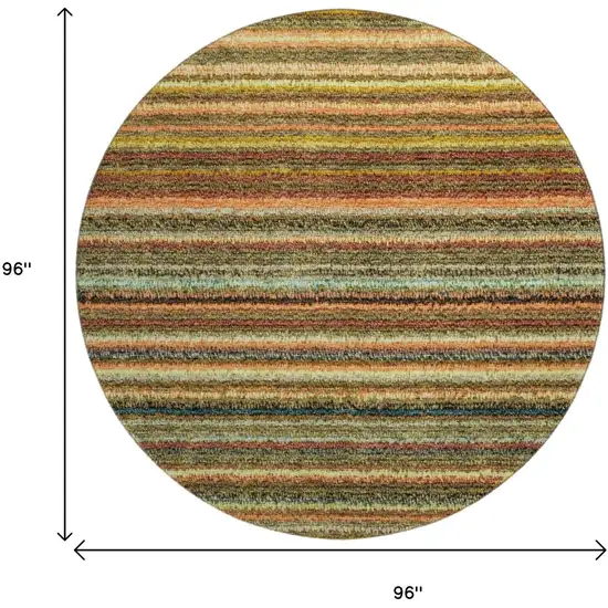 8' Coral Green And Blue Striped Washable Round Rug With UV Protection Photo 9