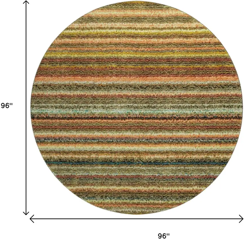 8' Coral Green And Blue Striped Washable Round Rug With UV Protection Photo 9