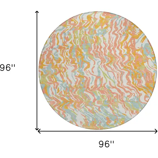 8' Coral Green And Copper Round Abstract Washable Indoor Outdoor Area Rug Photo 3
