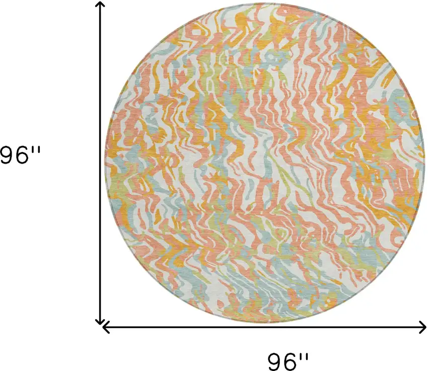 8' Coral Green And Copper Round Abstract Washable Indoor Outdoor Area Rug Photo 3