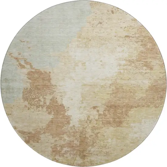 8' Coral Ivory And Beige Abstract Washable Round Rug With UV Protection Photo 1