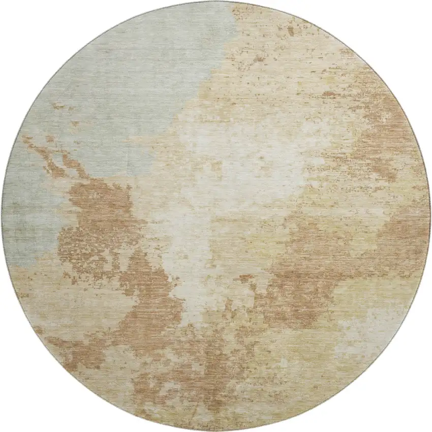 8' Coral Ivory And Beige Abstract Washable Round Rug With UV Protection Photo 1