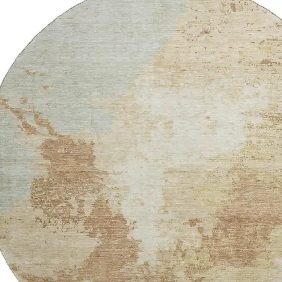 8' Coral Ivory And Beige Abstract Washable Round Rug With UV Protection Photo 2