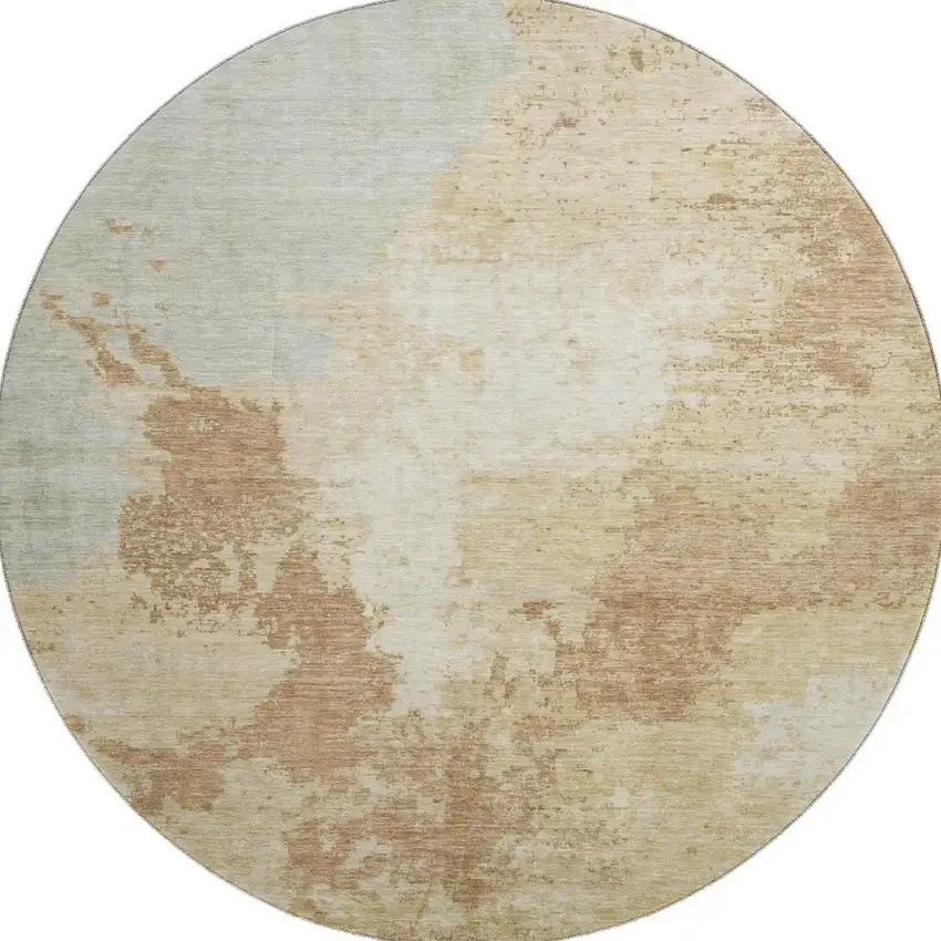 8' Coral Ivory And Beige Abstract Washable Round Rug With UV Protection Photo 3