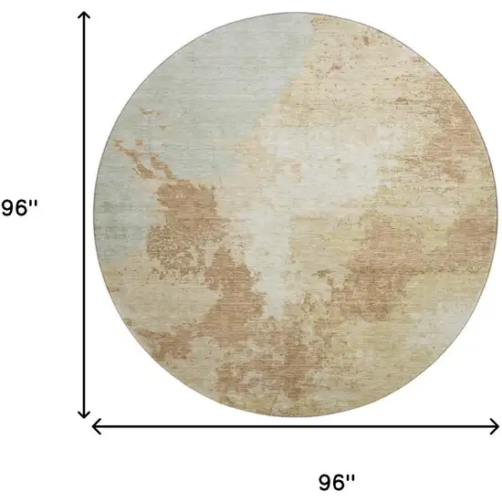 8' Coral Ivory And Beige Abstract Washable Round Rug With UV Protection Photo 9