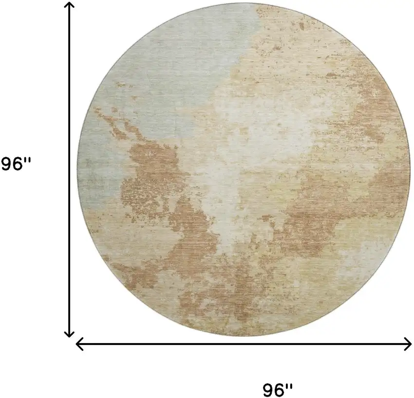 8' Coral Ivory And Beige Abstract Washable Round Rug With UV Protection Photo 9