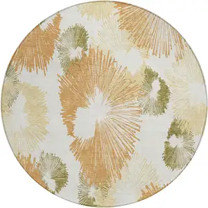 Photo of 8' Coral Ivory And Beige Round Floral Washable Indoor Outdoor Area Rug