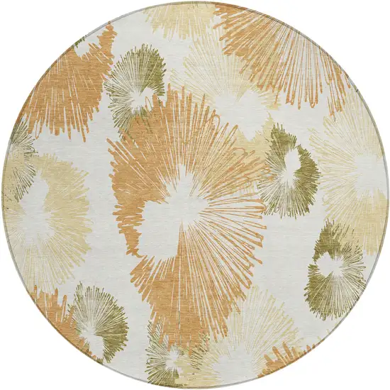8' Coral Ivory And Beige Round Floral Washable Indoor Outdoor Area Rug Photo 1