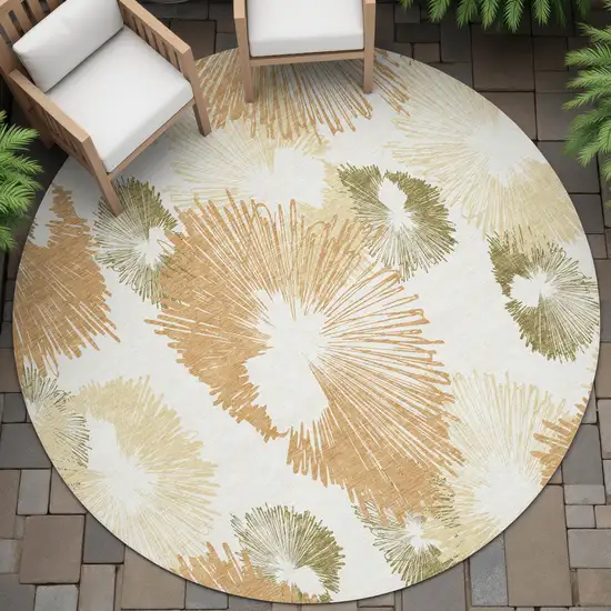 8' Coral Ivory And Beige Round Floral Washable Indoor Outdoor Area Rug Photo 7