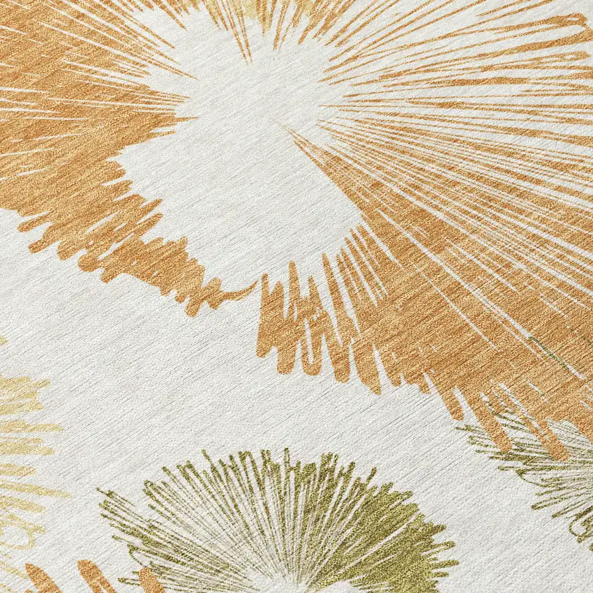 8' Coral Ivory And Beige Round Floral Washable Indoor Outdoor Area Rug Photo 6