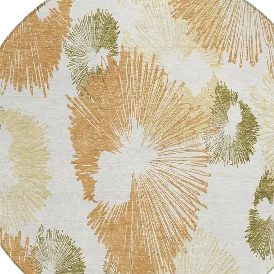8' Coral Ivory And Beige Round Floral Washable Indoor Outdoor Area Rug Photo 5