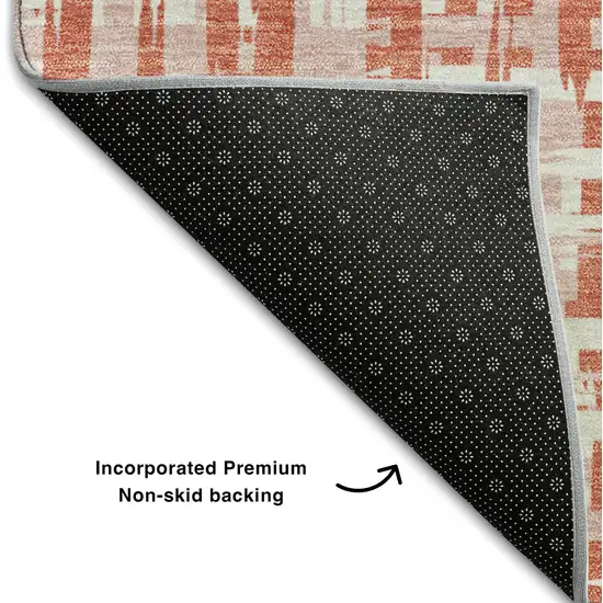 8' Coral Ivory And Blush Abstract Geometric Washable Round Rug With UV Protection Photo 5