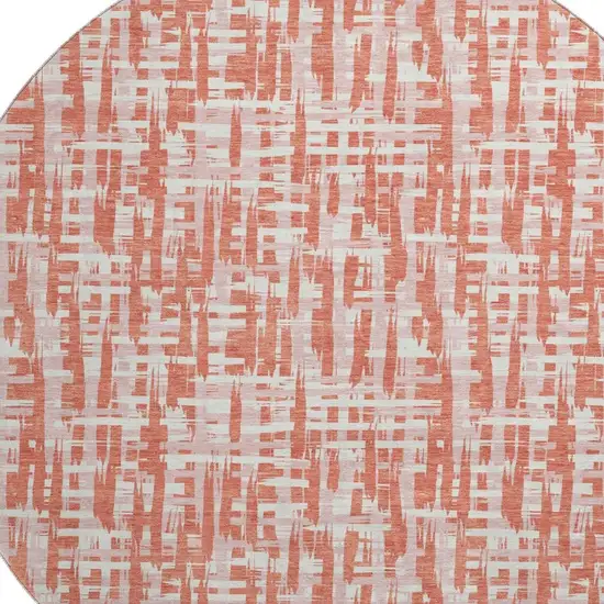 8' Coral Ivory And Blush Abstract Geometric Washable Round Rug With UV Protection Photo 2