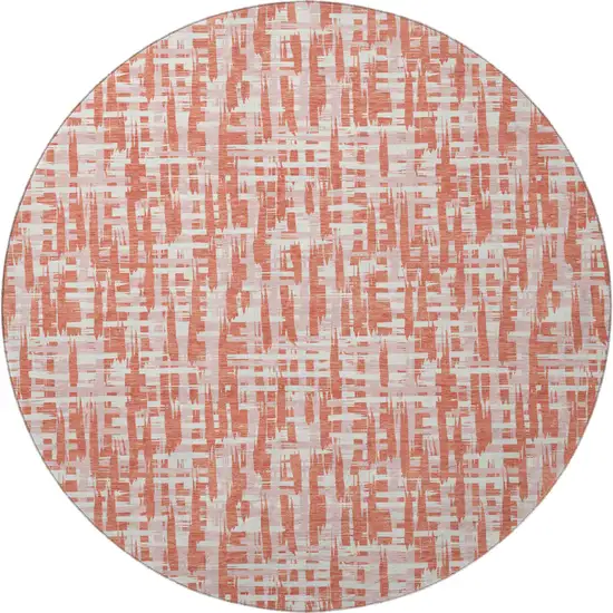 8' Coral Ivory And Blush Abstract Geometric Washable Round Rug With UV Protection Photo 3